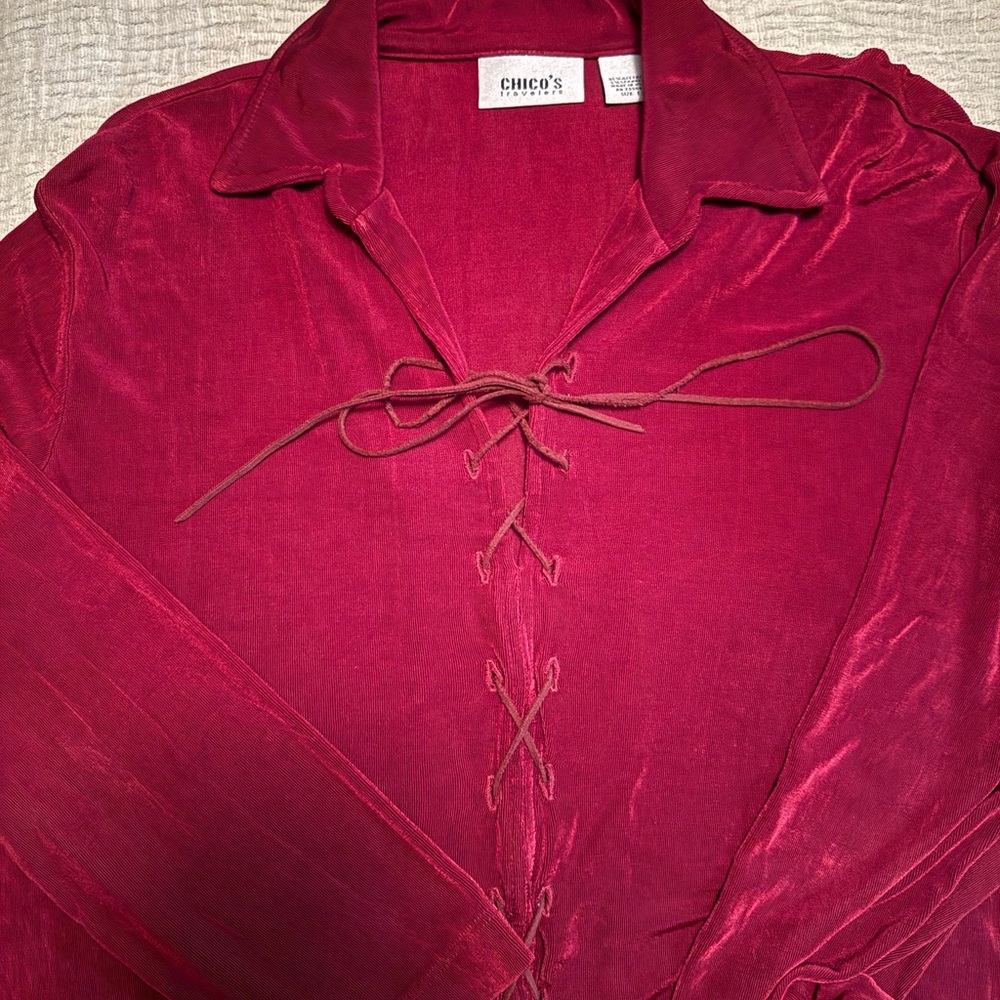 Retro / vintage Chico's Vibrant burgundy Lace-Up Blouse